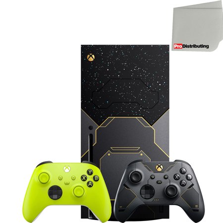 Microsoft Xbox Series X 1TB Halo Infinite Limited Edition Video Game Console with Extra Wireless Controller in Electric Volt and Microfiber Cleaning Cloth Bundle