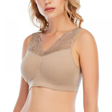 

TINKER Sexy Deep V Neck Lace Bras For Women Brassiere Push Up Padded Bra Seamless Comfortable Bralette Breathable Fitness Gym Bra Top Padded Sport Bra Khaki