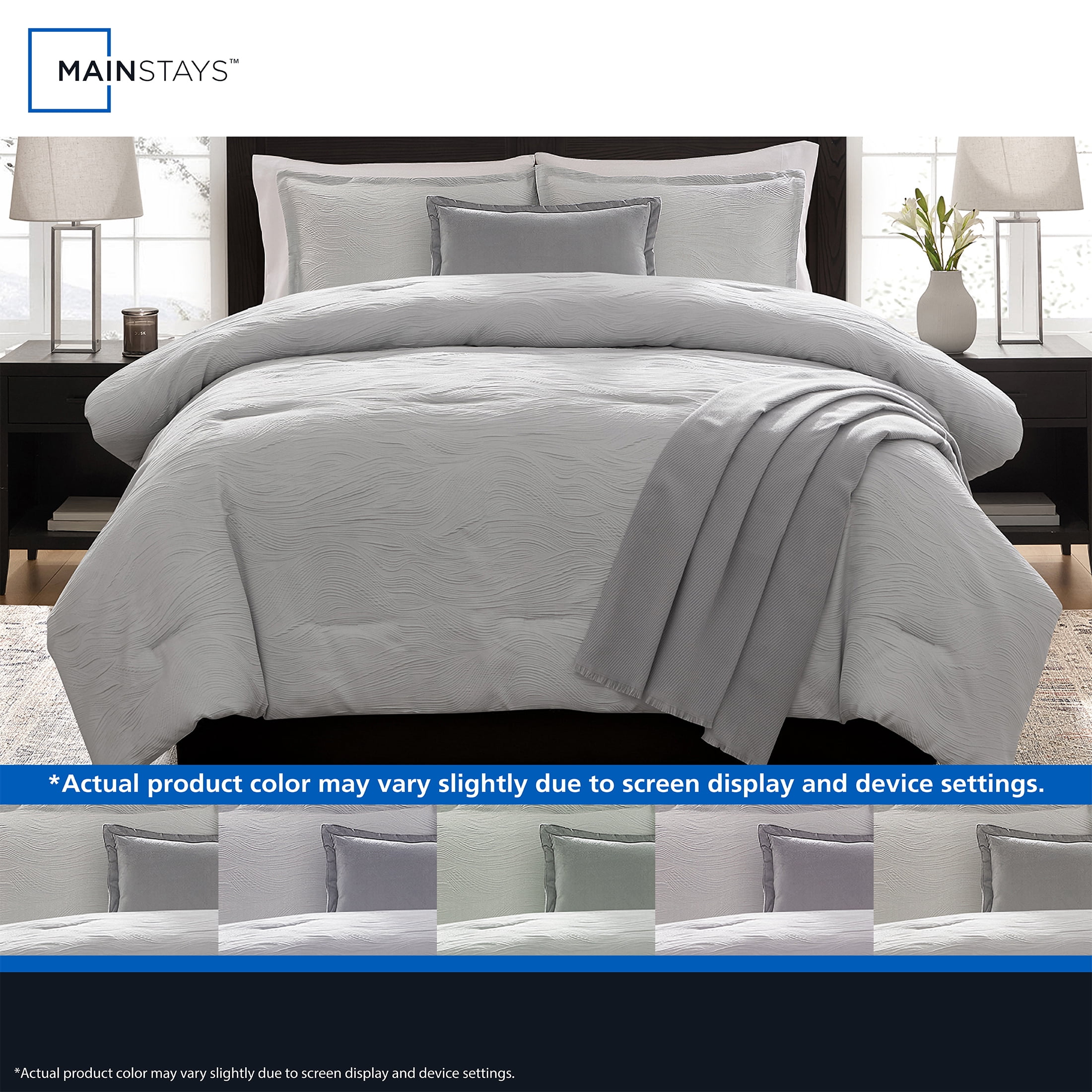 Mainstays Marble 4-Piece Grey Jacquard Comforter Set, Twin/Twin XL