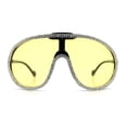 thumbnail image 3 of Bling Rhinestone Rim Luxury XL Oversize Shield Racer Plastic Sunglasses Black - Yellow, 3 of 8