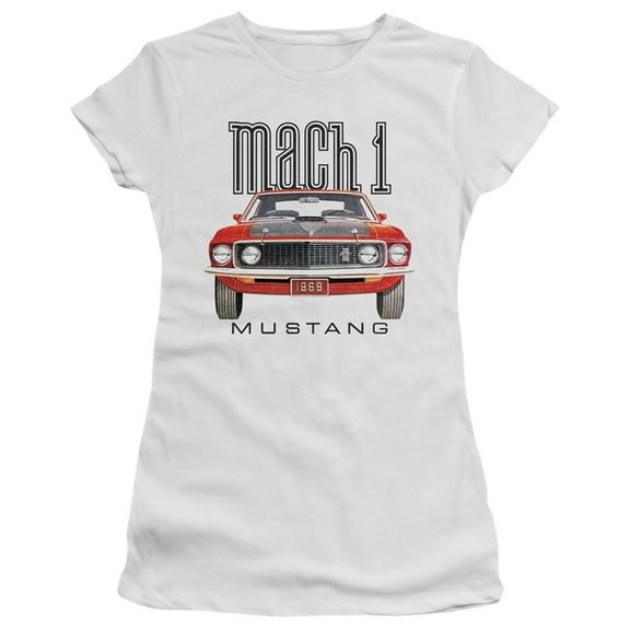 Ford Mustang 69 Mach 1 S/S Junior Women's T-Shirt Sheer White