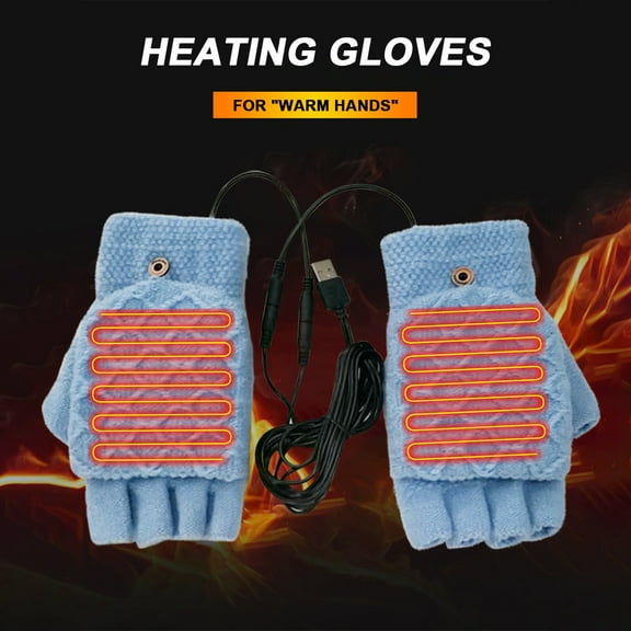 Miogawg USB Heated Gloves, Fingerless Gloves, Electric Hand Warming Gloves, Warm Wool Knitted Convertible Flip Top Mittens For Cold Weather