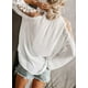thumbnail image 4 of Dinheiro Tops de encaje de ganchillo con cuello en V para mujer Camisas de otoño con manga abullonada suelta informal Blusas de gasa fluidas, blanco, extragrande,, 4 of 4