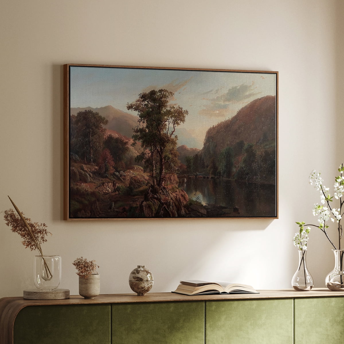 Vintage Landscape-CCCXXX By Wexford Home Framed in Walnut Wood Gallery Wrapped Canvas 25 in. x 37 in.