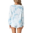 thumbnail image 3 of INSPIRE CHIC Women's Tie Dye Pajamas Long Sleeve Tops with Shorts Sleepwear Nightwear Casual Lounge Sets L Blue, 3 of 6