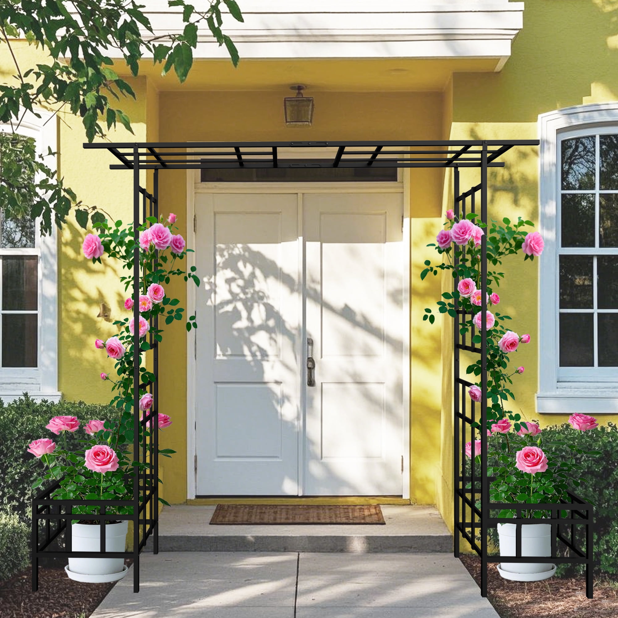 Garden Arch with Adjustable Width W68.11"-W94.29" Climbing Plants Support Rose Arch Outdoor Black