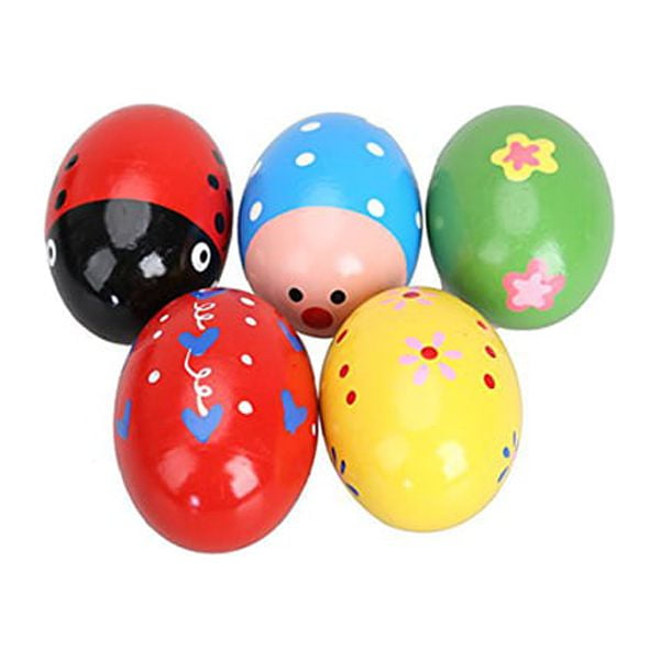 EeaseMX 5 maracas de madera con forma de huevo, juguete de percusión musical para niños (color aleatorio)