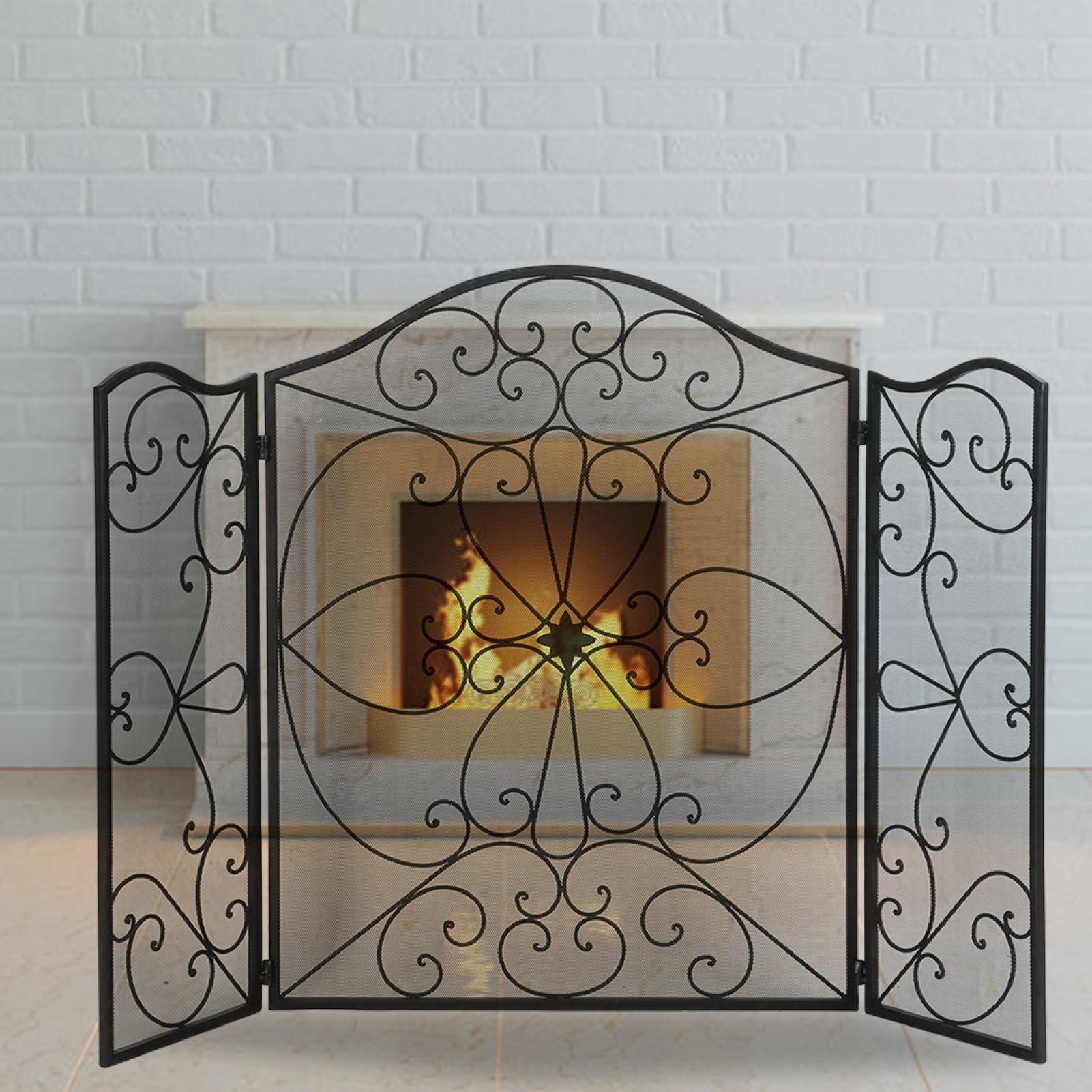 Fireplace Screen with Doors Firescreen Fire Place Guard Ornamental Wrought Iron 
