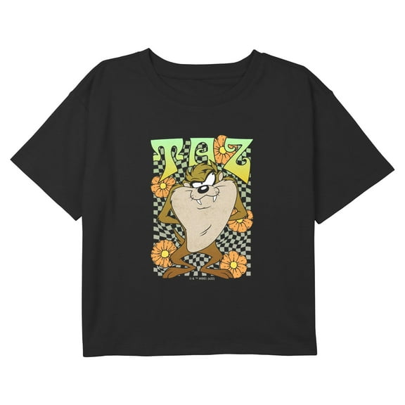 Girl's Looney Tunes Floral Grid Taz Graphic Cropped T-Shirt