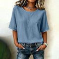 thumbnail image 4 of Zysthvn 3/4 Sleeve Women's Tops Summer Casual Cotton Womens Tshirt Solid Crew Neck Breathable Loose Fit, 4 of 5