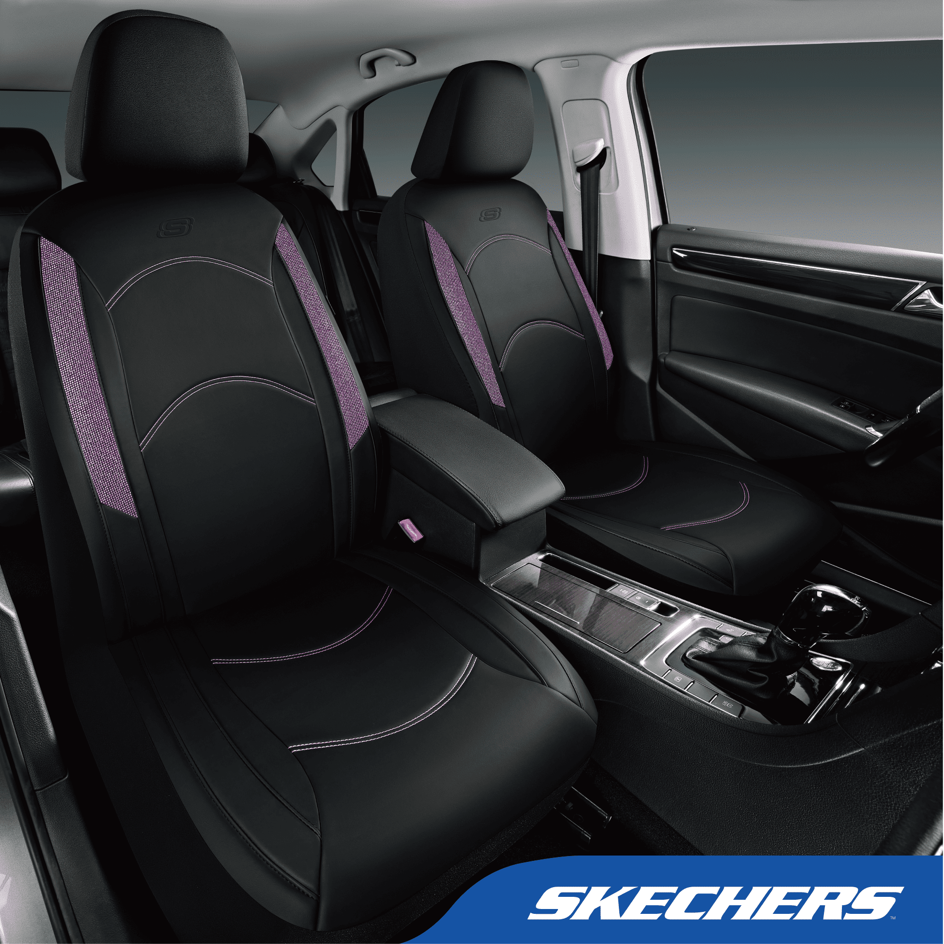 Skechers Leather Front Car Seat Cover – Stylish Diamond Design, Universal Fit - Purple