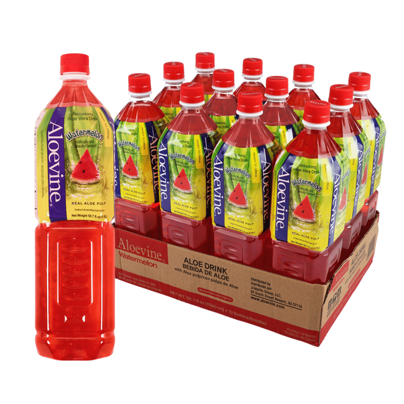 Aloevine Watermelon Aloe Vera Drink with Aloe Pulp, 50.7 fl oz, 12 Count Bottles