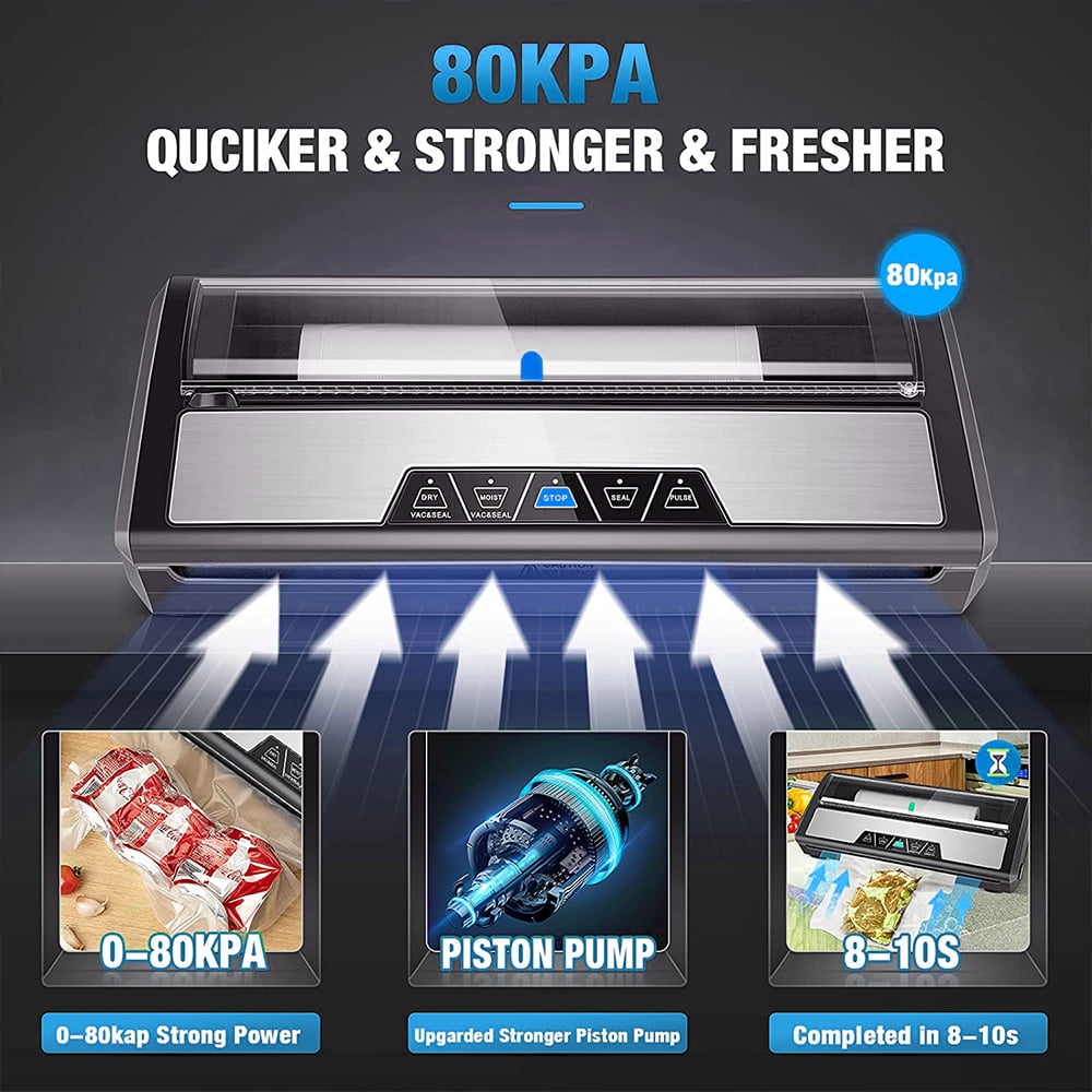 Vacuum Sealer Machine, 80Kpa Automatic Food Sealer with Multiple Modes,Built-in Cutter,2 Rolls of Vacuum Seal Bags Included