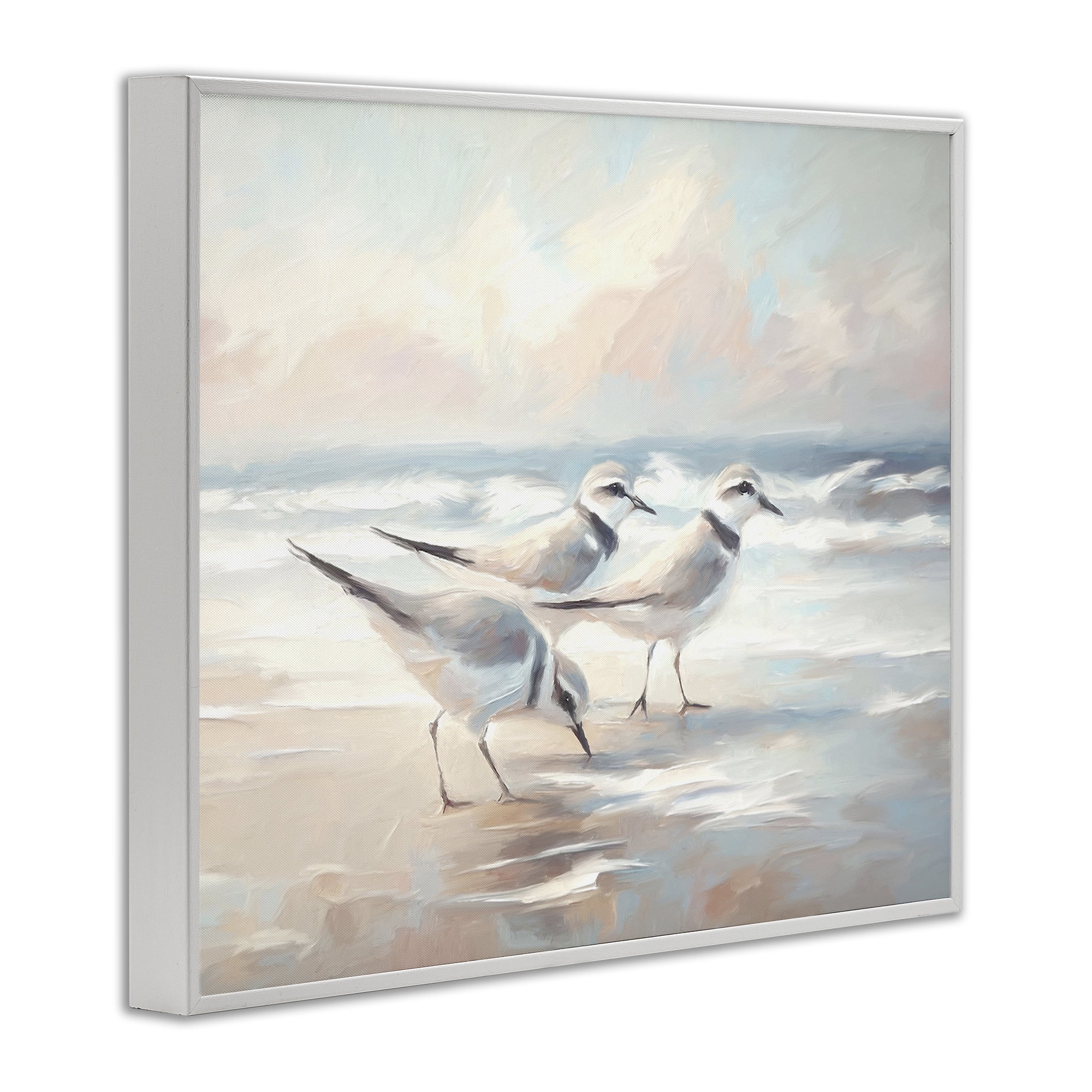 Stupell Industries Bay with Beach Birds Coastal Painting White Framed Art Print Wall Art, 30 x 24