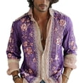 thumbnail image 2 of Fsmtpdam Long Sleeve Hawaiian Shirts for Men Vintage Floral Button Down Boho Tops with Lace Trim Lightweight Casual Beach Holiday Vintage Shirt, 2 of 5