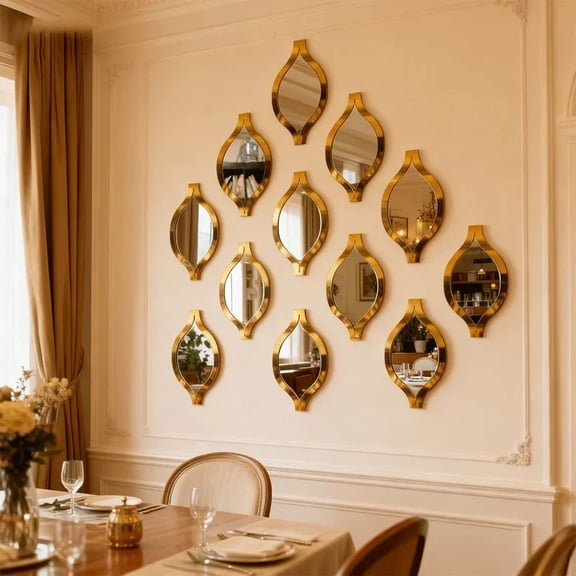 6/12pcs Gold Teardrop Wall Mirror CombinationArtisticDecorative Mirror for BathroomBedroom Living Room Hallway Accent Wall Decor