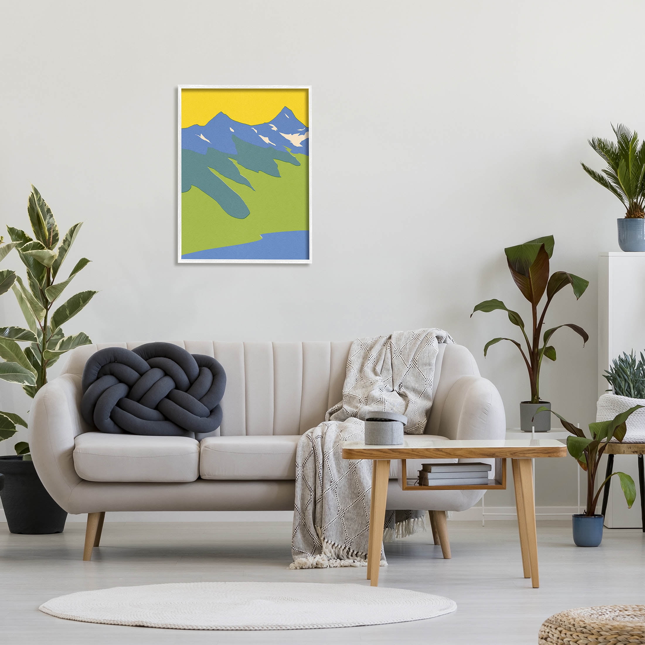 Stupell Industries Modern Seaside Mountain Range Graphic Art White Framed Art Print Wall Art, Design by Jacob Green