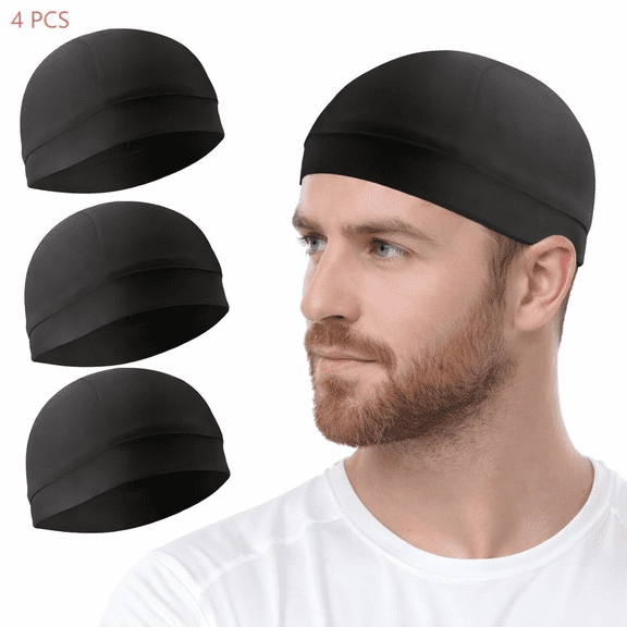 CNDRLEF 4-Pack Moisture-Wicking Skull Cap Helmet Liner, Breathable Under-Helmet Beanie, One Size Fits Most, Black