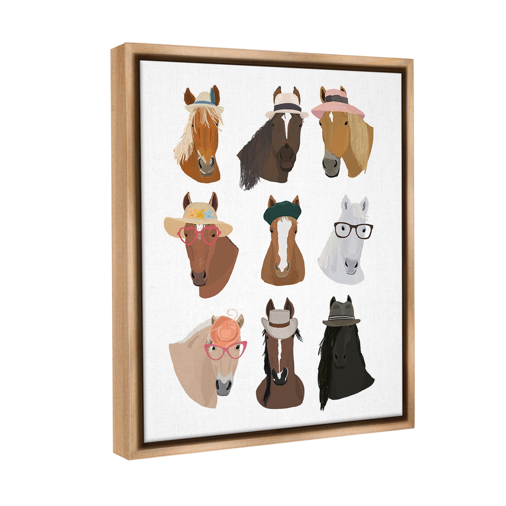 Stupell Industries Horses with Various Hats Animals & Insects Painting Brown Floater Framed Canvas Art Print Wall Art, 25 x 31