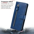 thumbnail image 5 of Wallet Case for Samsung Galaxy S22 Ultra 5G, Dteck Card Slots Magnetic Closure Zipper Pocket Handbag PU Leather Flip Case TPU Kickstand Full Protection Cover,Blue, 5 of 6