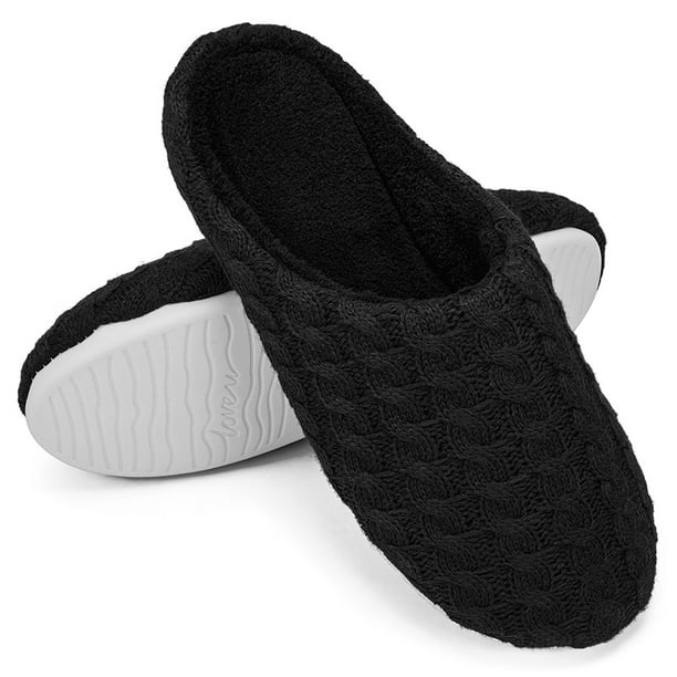 Men's Comfort Knitted Cotton Slippers Washable Closed Toe Ultra Lightweight Indoor Shoes with Non-Slip Sole, Black/ Grey/ Navy - Walmart.com