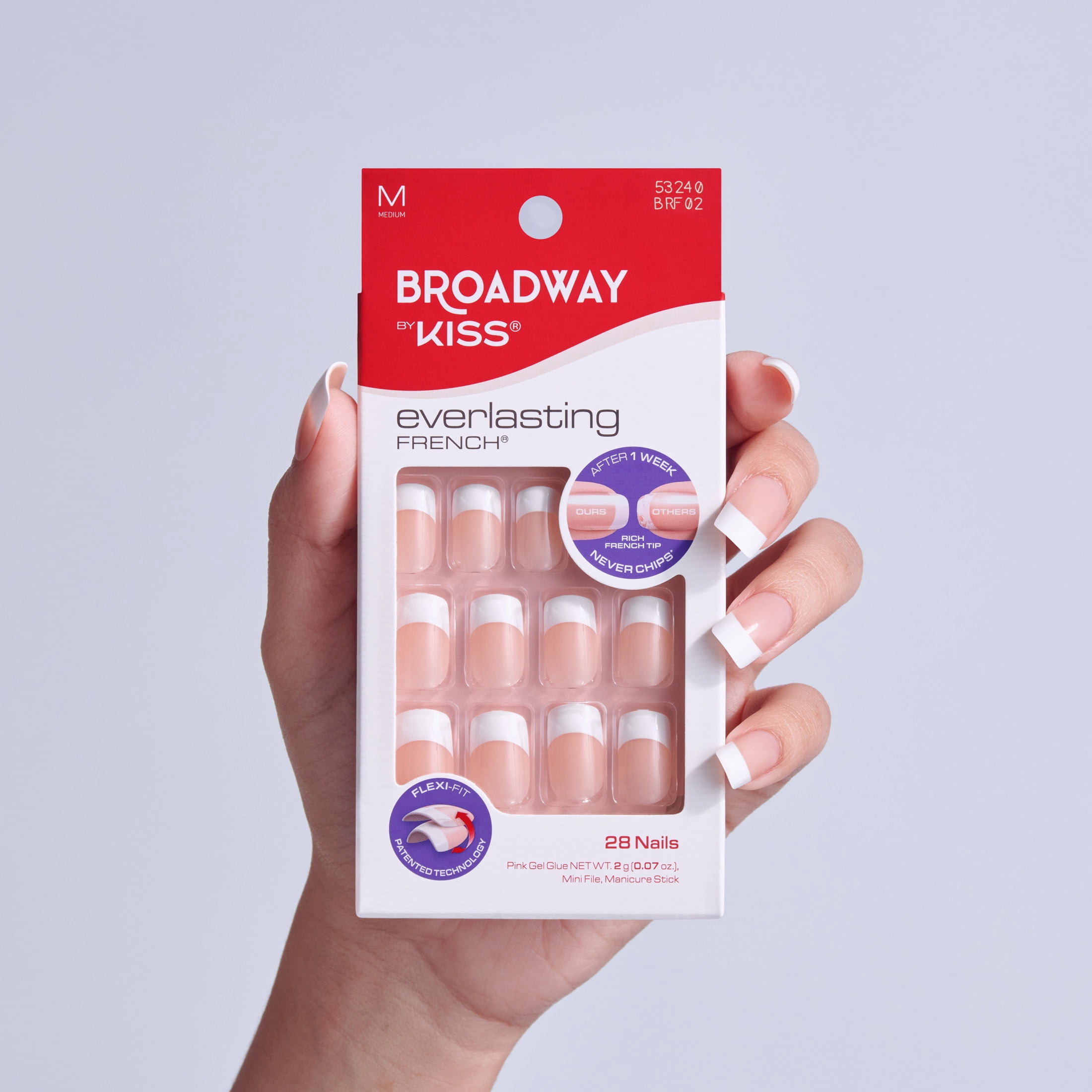 Broadway by Kiss French Tip Press On Nails, ‘Infinite’, White, Short Squoval, 28 Count