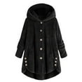 thumbnail image 2 of (clearance)IDALL Coats for Women Jackets for Women Plus Size Button Plush Tops Hooded Loose Cardigan Wool Coat Winter Jacket Long Sleeve Tops Shackets Black L, 2 of 6