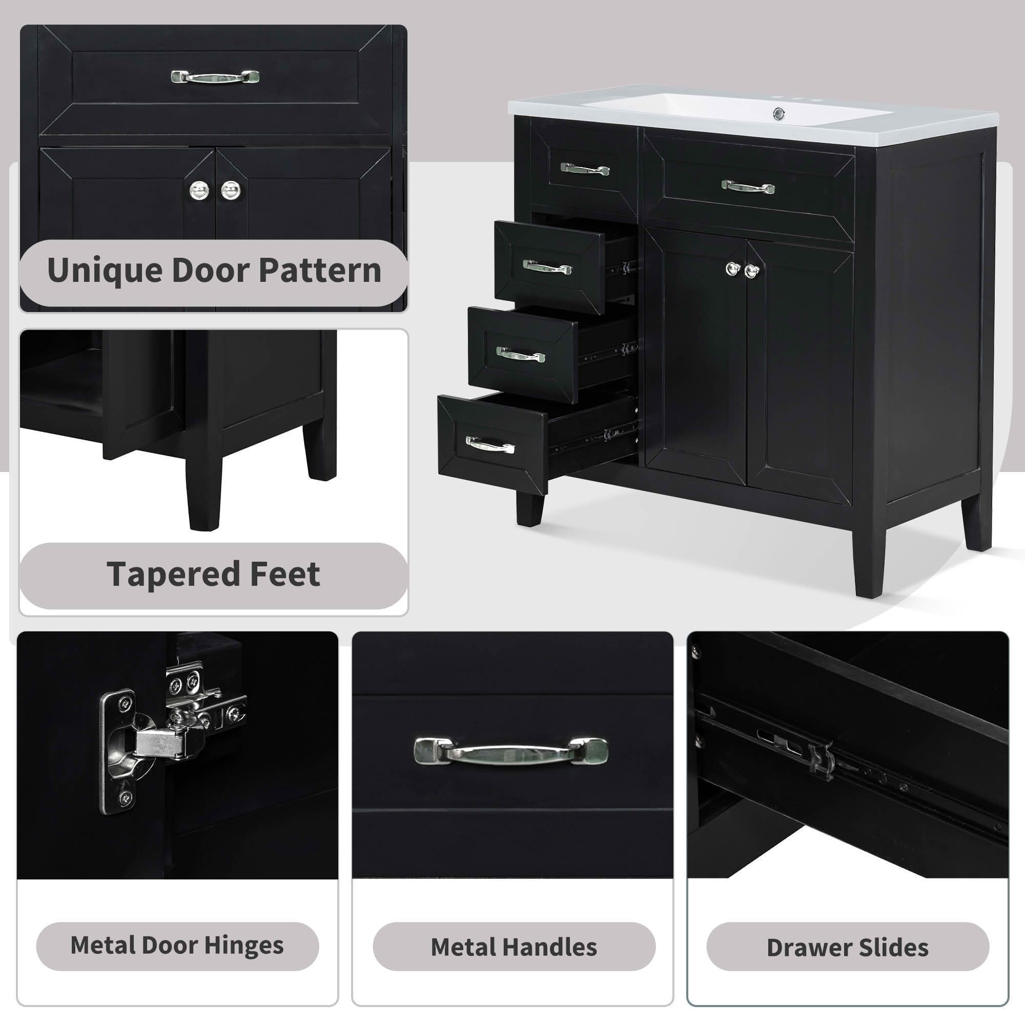 MAYEERTY 36" Bathroom Vanity with Sink Black Cabinet Drawers Solid Frame MDF