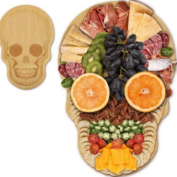 Skull Shaped Wooden Tray – Halloween Kitchen Decor, Durable Cheese Serving Tray,Perfect for Parties, Gifts, and Everyday Use