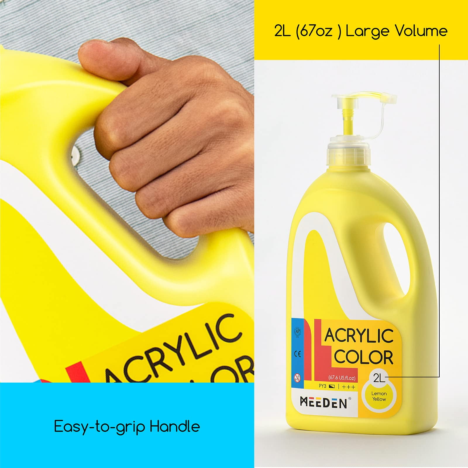 MEEDEN Lemon Yellow Acrylic Paint, 2L /67 oz Large Acrylic Craft Paint, Heavy Body Acrylic Paint for Pour Painting, Half Gallon