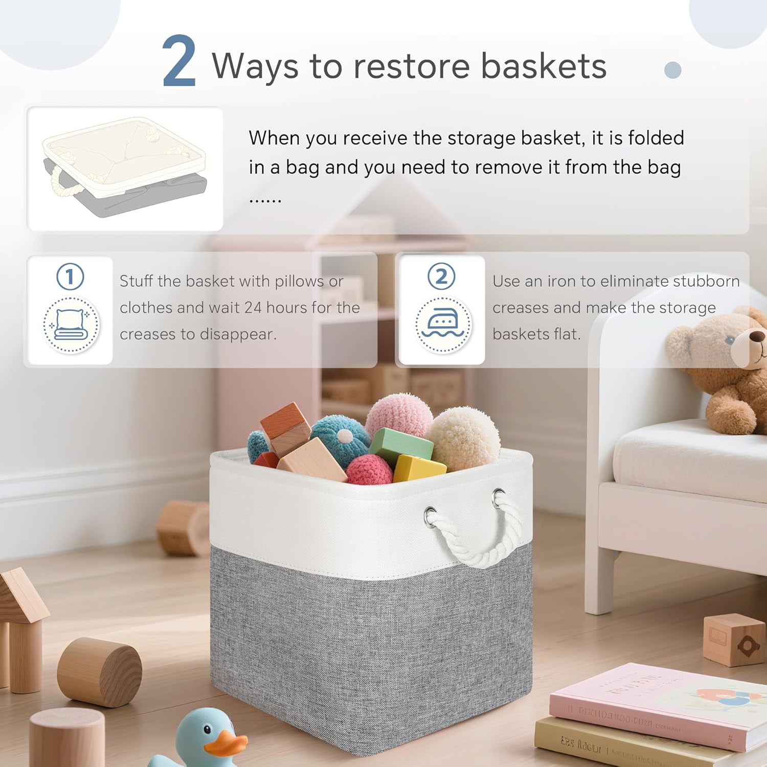 Fabric Cubes Storage Basket, 6 Pack 11x11 in with Handles Cube Storage Bins, for Shelves, Home, Office Organizers