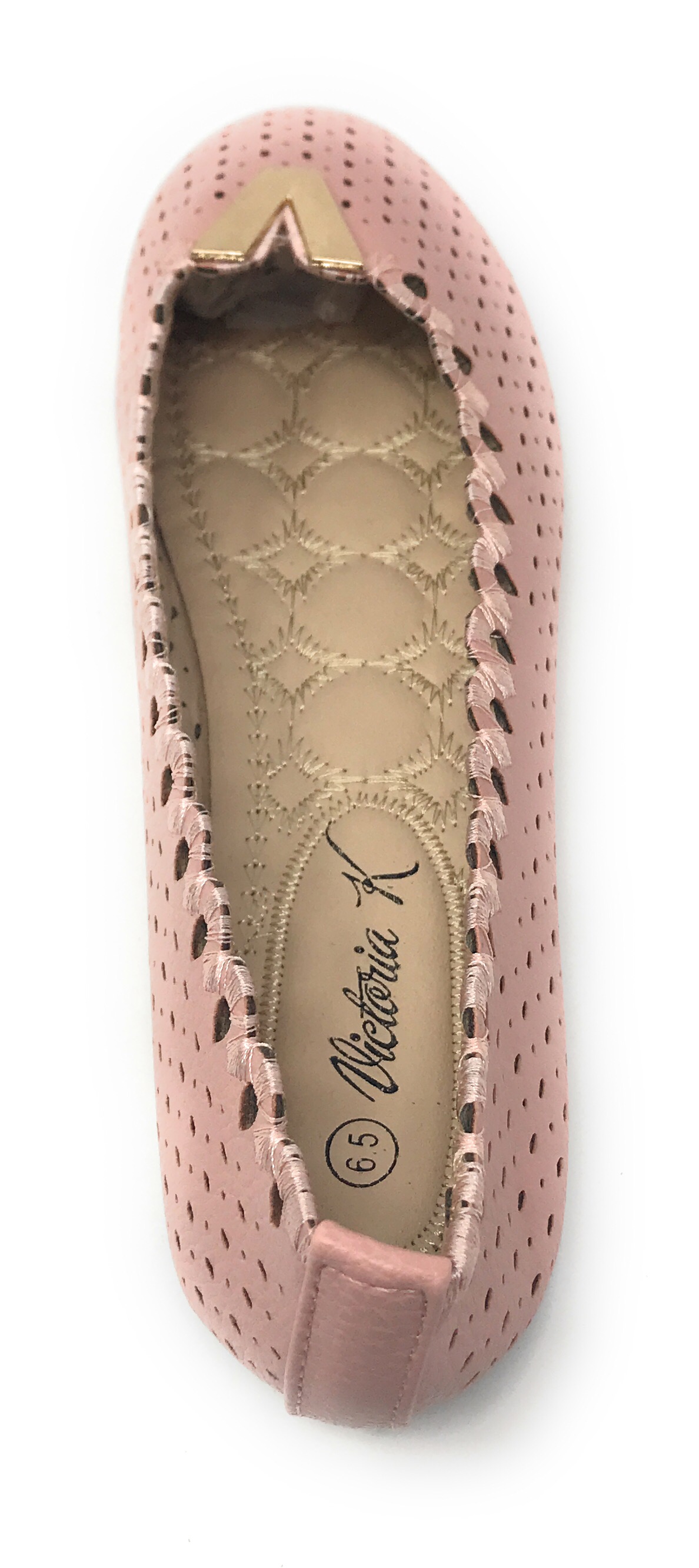 Victoria K Perforated Dot With Gold Ornament Ballerina Flats (Women)