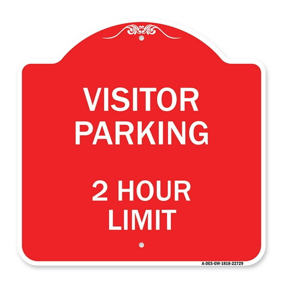 SignMission A-DES-RW-1818-22729 18 x 18 in. Designer Series Sign - Visitor Parking Sign Visitor Parking 2 Hour Limit, Red & White