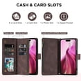 thumbnail image 3 of Dteck Crossbody Wallet Case for iPhone 17 Pro Max 6.9 Inch, 6 Card Slots Zipper Pocket PU Leather Stand Flip Cover with Lanyard Wrist Strap,Coffee, 3 of 4