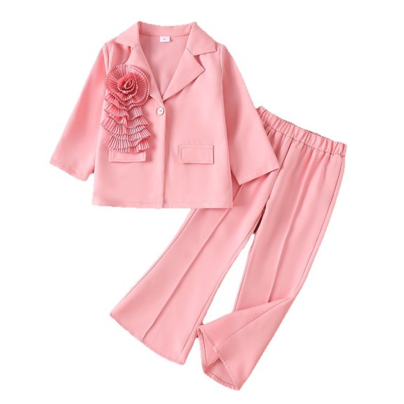 Gaexia Girls Fall Two Piece Outfit, Long Pants with 3D Floral Embroidery, Cute Toddler Little Girl Casual Set