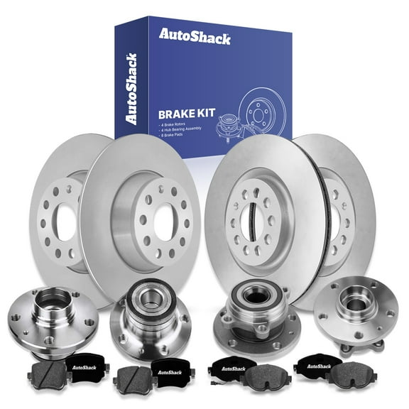 AutoShack Front & Rear Brake Rotors, Premium Pads & Hub Bearing Assemblies for Volkswagen, Passat 2020-2021, FWD L4 2.0L
