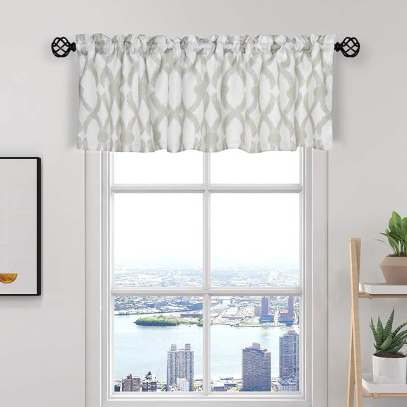 Kitchen Curtain Valance 54" x 15" Multi-Color Geometric Window Valance for Kitchen and Bathroom, Rod Pocket, Light Green/Gray