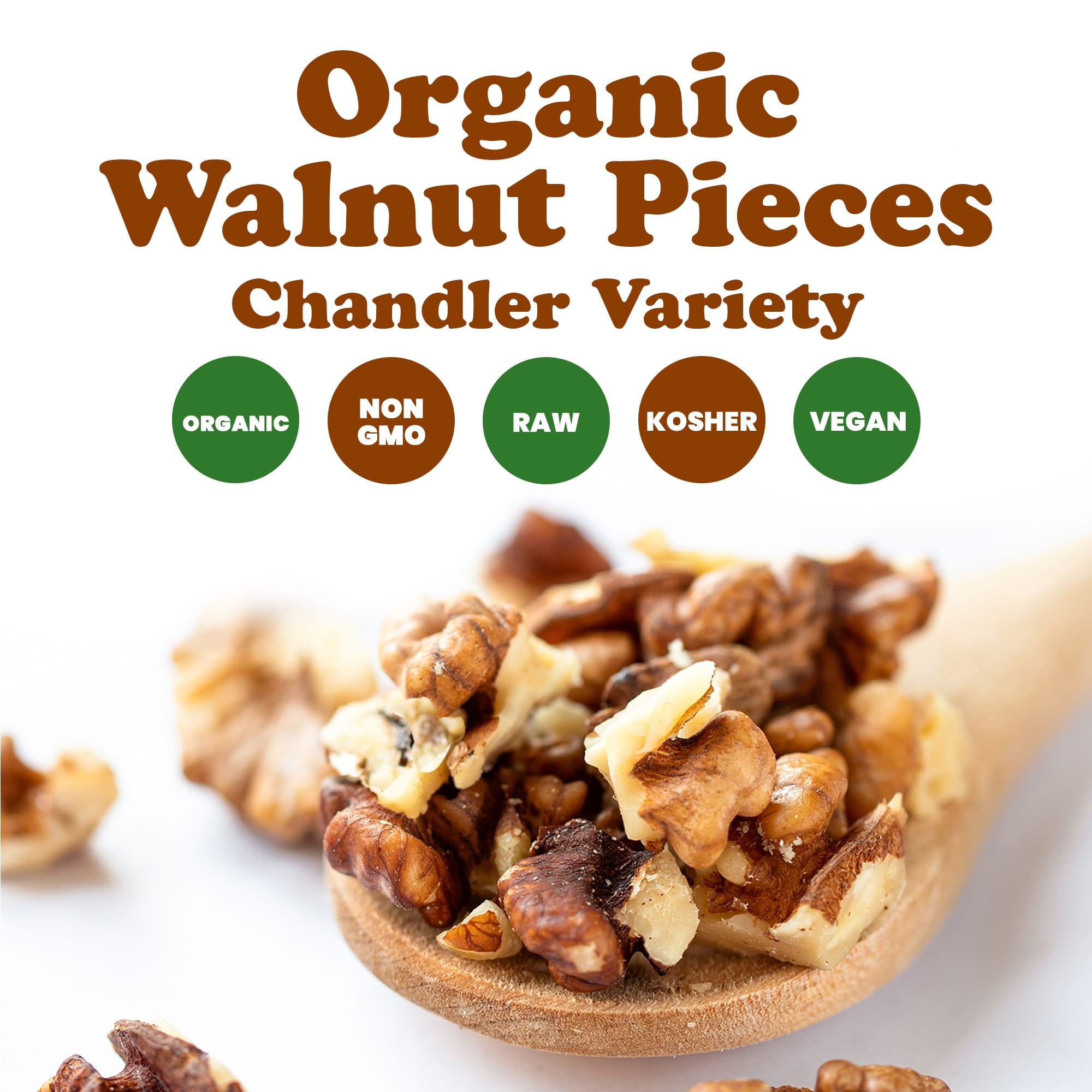 Organic Walnut Pieces, 2 Pounds – California Chandler Variety. Medium Size. Non-GMO. Rich in Omega-3, Antioxidants, Fiber. Great for Snacking, Baking and Salads. Keto, Vegan, Fresh, Raw, Kosher, Bulk