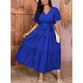 thumbnail image 6 of Royal Blue Plus Size V-Neck Wrap Maxi Dress With Tiered Ruffle Hem And Self-Tie Waist Belt, Short Sleeve, 6 of 6