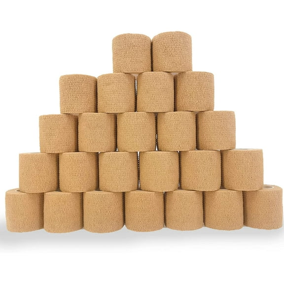 24 Pack 2" X 5 Yards Brown Breathable Self Adhesive Bandage Wrap, Multi-Purpose Non-Woven Cohesive Wrap - Vet Wrap | Athletic Tape | Medical Tape, Ankle Sprains, Swelling, Pets.