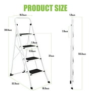 Jocauto 4 Step Ladder with Handrail, 330 lbs Heavy Duty Folding Step Stool for Adults, Anti-Slip Wide Pedals, Lightweight & Portable, Space-Saving Design, White