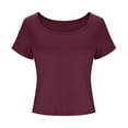 thumbnail image 3 of Womens Tops, Womens Square Neck Basic T Shirts Slim Fit Short Sleeve Crop Shirts Fashion Casual Soft Cute Fitted Stretchy Tee Tops Wine XL, 3 of 5