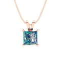 thumbnail image 2 of 1.0 ct Brilliant Princess Cut Solitaire VVS1 Genuine Blue Moissanite Solid 18k Pink Rose Solid Gold Everyday Affordable Designer Necklace Pendant with 18" Solid Gold Chain by Clara Pucci, 2 of 6