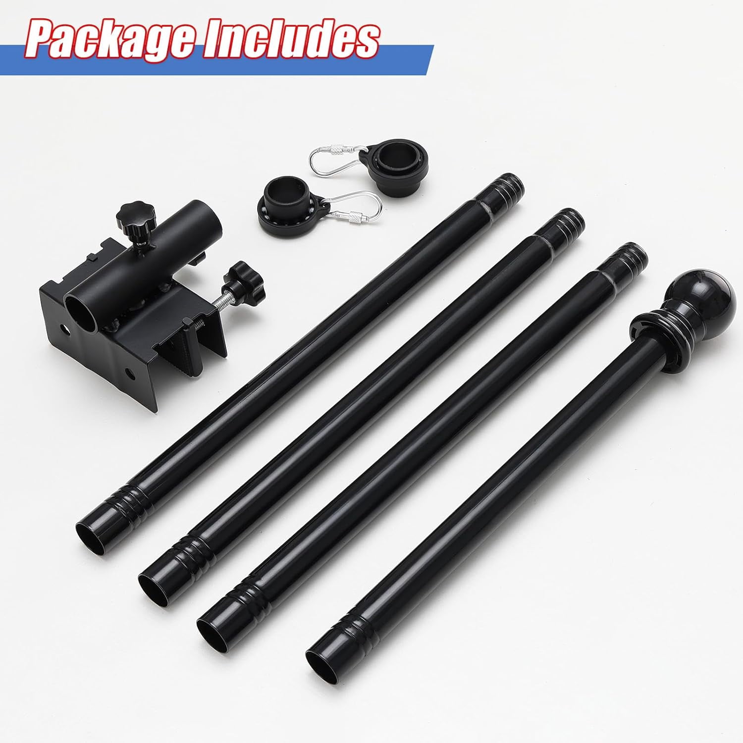 DEROFIT Truck Flag Pole with Mount for Truck Bed, Drilling Free Metal Flagpole for Truck Bed Rail, Pickup, Jeep,6ft (Black）