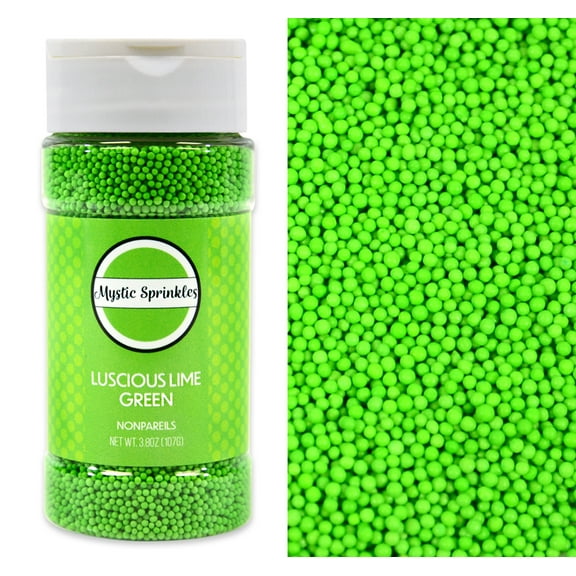 Mystic Sprinkles Luscious Lime Green Nonpareils 3.8 Ounce Bottle