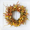 thumbnail image 4 of Idyllic Fall Wreath With Yellow & Orange Daisies, Wheat And Green Leaves, Autumn Front Door Decor, Outdoor Thanksgiving Wreath, 4 of 7
