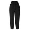 thumbnail image 4 of juhao Women's Capri Pants High Waist Drawstring Cinch Bottom with Button Loose Casual Trouser with Pockets Lightweight Solid Color Beach Pants, 4 of 5