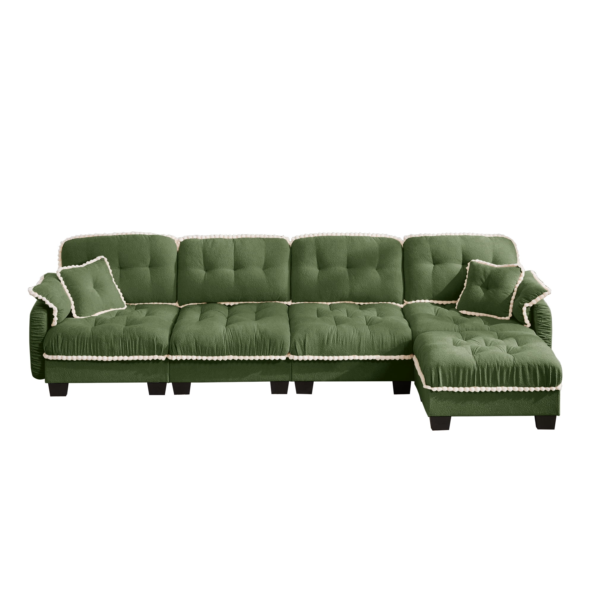 Aenkyo 131.5" Chenille Modular 4-Seater Sectional Sofa with Movable Ottoman, Green