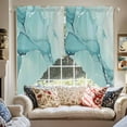 thumbnail image 6 of Swag Curtains Valances for Windows, Turquoise Marble Texture Short Kitchen Window Curtains Over Sink, Modern Abstract Watercolor Art Cafe Curtains Panel Set Of 2,Rod Pocket, 63 Inches Length, 6 of 8
