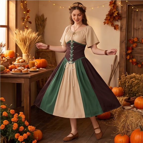 Renaissance Costume Women, Medieval Dress, Medieval Costume Women, Women's Medieval Renaissance Costume Cosplay Over Dress Halloween Vampire Bride Costumes Dress for Women, Brown L